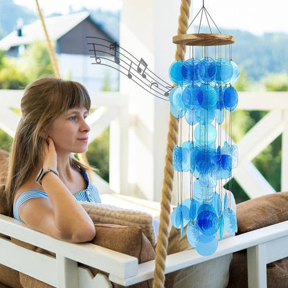 Blue Seashell Glass Wind Chimes 28&quot; Comewith Wall Stand, Garden Decor