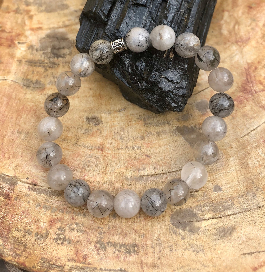 Black Tourmaline Quartz Stretch Bracelet! Natural Crystals &amp; Handmade!
