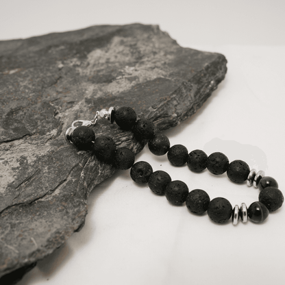 Handmade Lava Stone Bracelet for Men with Green Tiger Eye