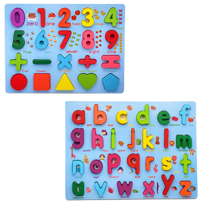 Zunammy Wooden Alphabet Puzzle Board &amp; Number Educational Learning Toy