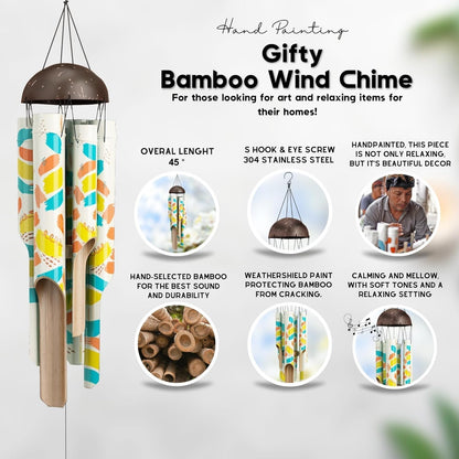 Bamboo Wind Chimes 45&quot; Hand Painted Art Garden Decor Housewarming