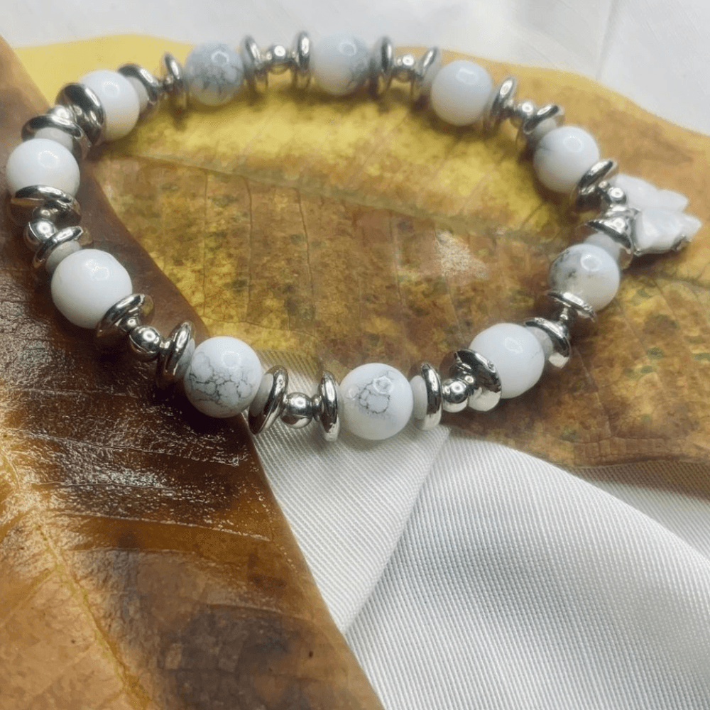 Jasper Bead Bracelet with Silver Spacers Stretch Bracelet for Women