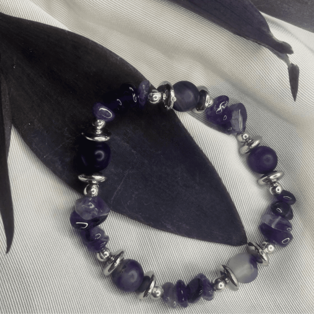 Purple Agate Chip Bracelet with Silver Spacers,Bohemian style bracelet