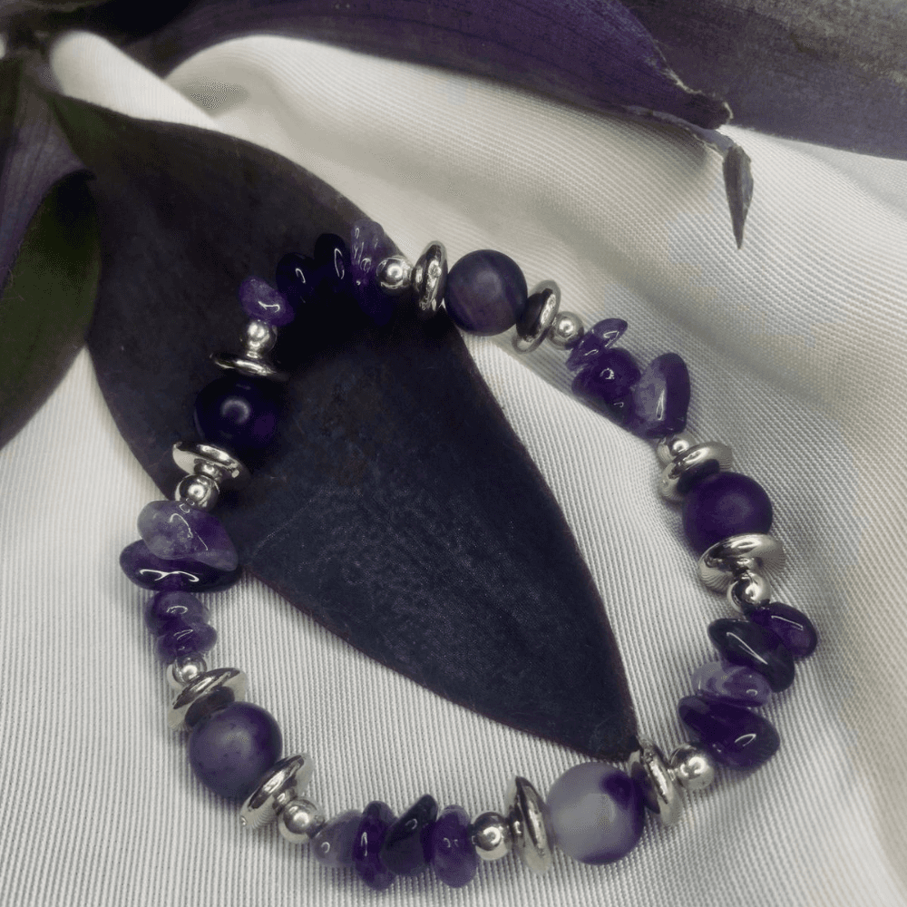 Purple Agate Chip Bracelet with Silver Spacers,Bohemian style bracelet
