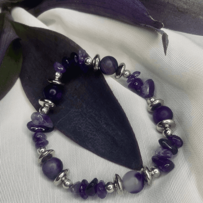 Purple Agate Chip Bracelet with Silver Spacers,Bohemian style bracelet