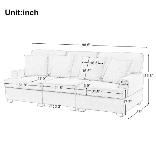 Three Seat Sofa &amp; Removable Back and Seat Cushion &amp; 4 Pillows