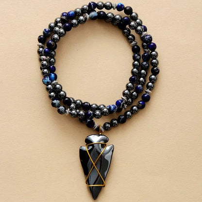 Imperial Jasper &amp; Hematite Steampunk Arrowhead Necklace