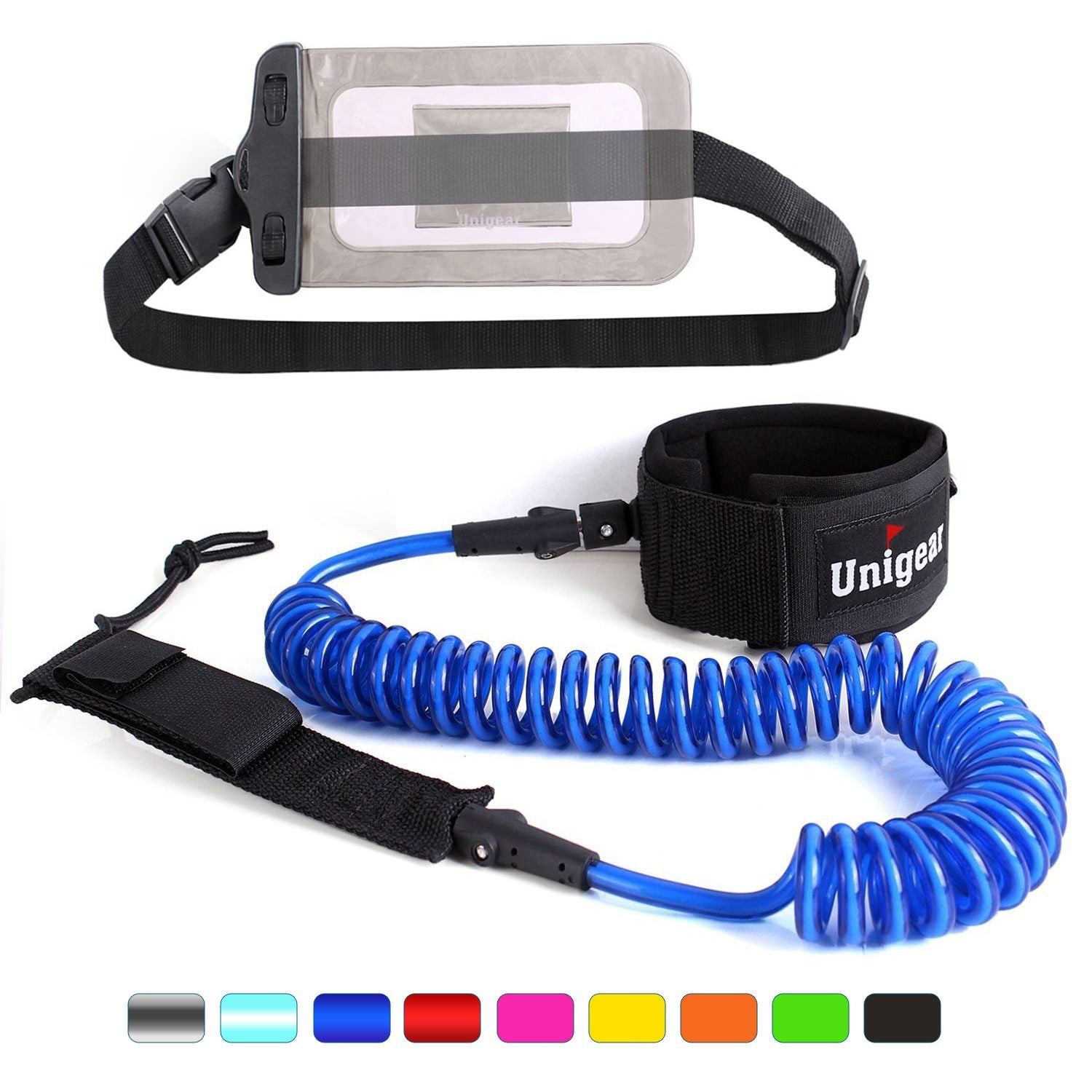 Coiled SUP Leash 10 feet with Waterproof Pouch