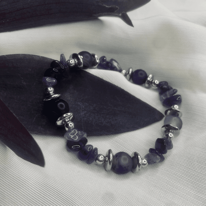 Purple Agate Chip Bracelet with Silver Spacers,Bohemian style bracelet