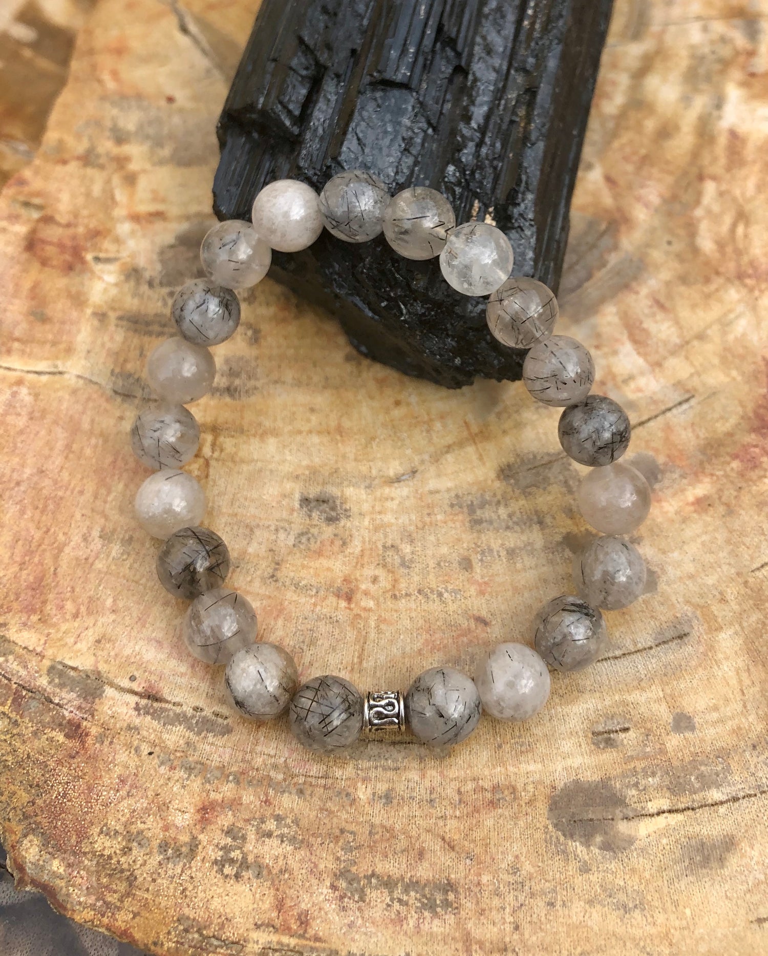 Black Tourmaline Quartz Stretch Bracelet! Natural Crystals &amp; Handmade!