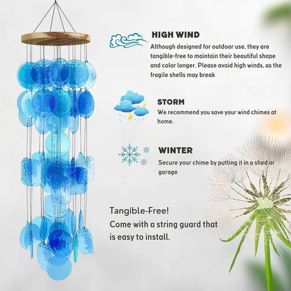 Blue Seashell Glass Wind Chimes 28&quot; Comewith Wall Stand, Garden Decor