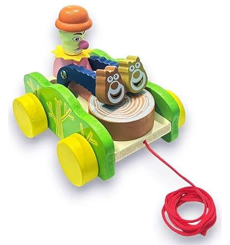 Pull Along Wooden Carts Musical Drum Car Toy for Kids