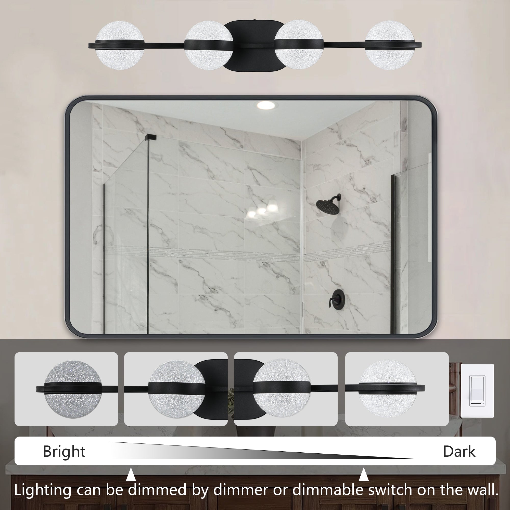 Modern Minimalist Bathroom Vanity Light, LED 4 Bulb Frosted Glass