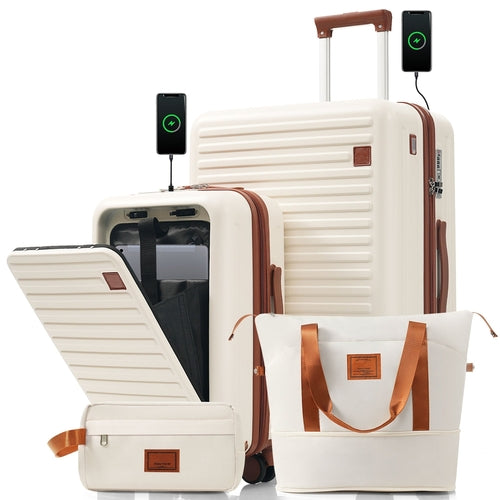 4-Piece Luggage Set with USB Charging Ports - 20in Carry-On