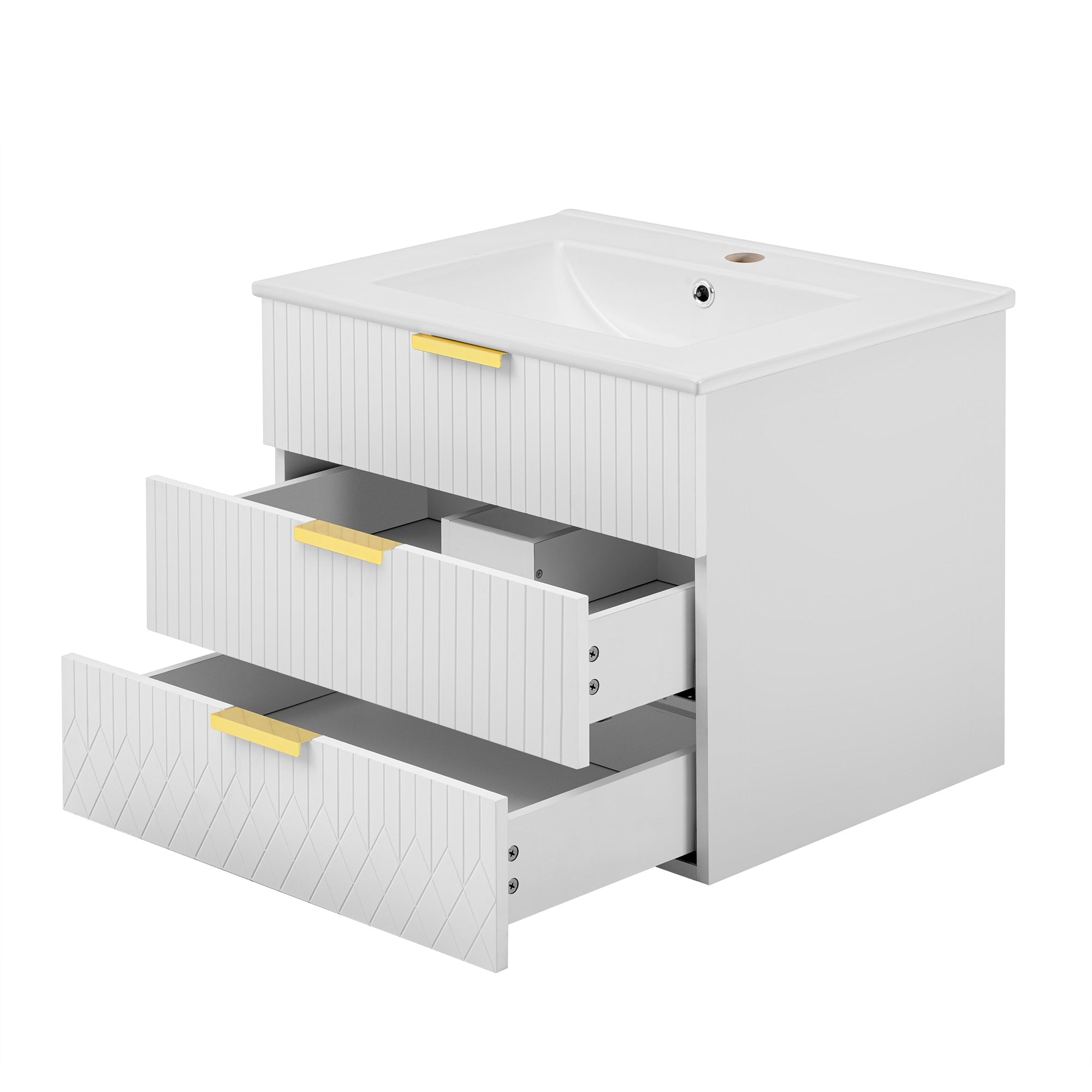 24inch Wall Mounted Floating Cabinet w/Side Cabinet Combo, Rectangular