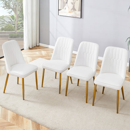 4 modern dining chairs, sleek PU leather backrest, and gold metal legs