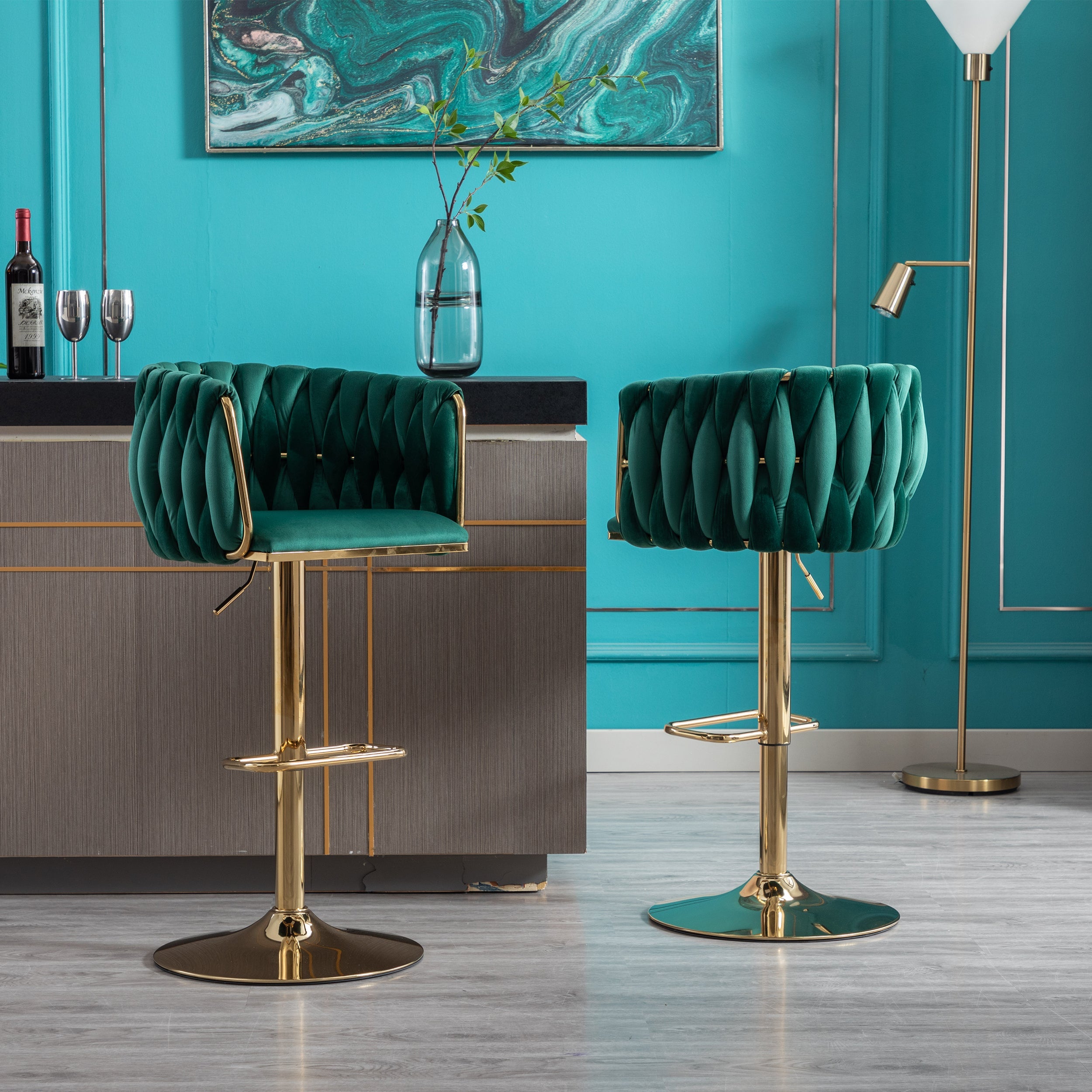 Set of 2  Bar Stools,with Chrome Footrest and Base Swivel Height