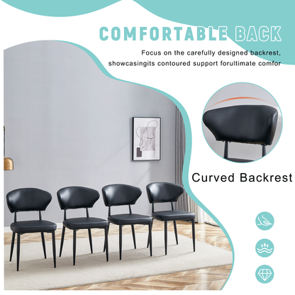 Black Minimalist Ergonomic Dining Chair, With A Curved Backrest For