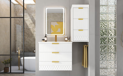 24inch Wall Mounted Floating Cabinet w/Side Cabinet Combo, Rectangular