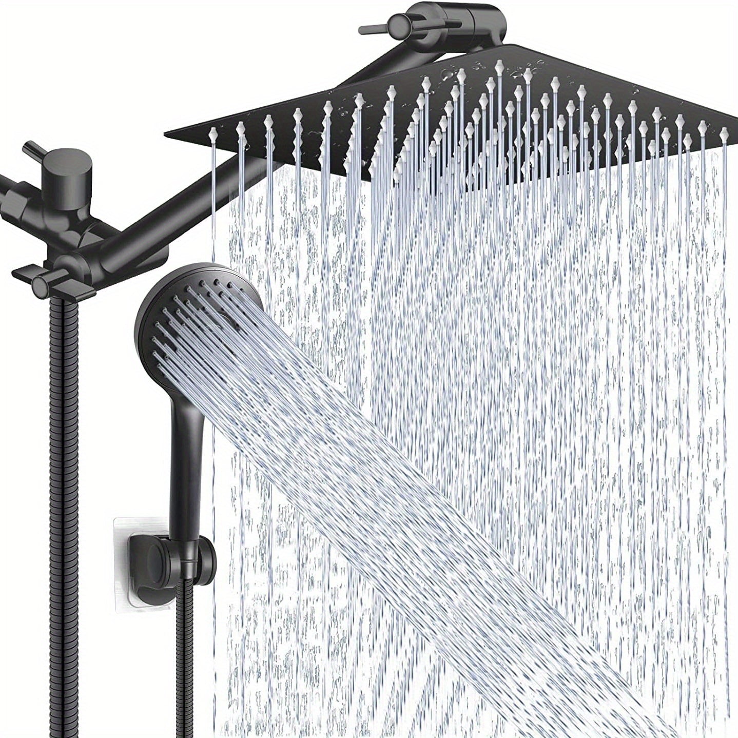 [8 Inch High Pressure Shower] 1set Shower Head Combo, 8 Inch High Pressure Rain Shower Head, With 11 Inch Adjustable Extension Arm And 5 Settings Handheld Shower Head Combo, Rain Shower Head With Handheld Sprayer, Bathroom Ac