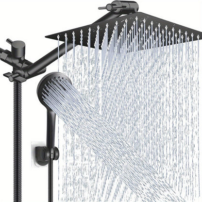 [8 Inch High Pressure Shower] 1set Shower Head Combo, 8 Inch High Pressure Rain Shower Head, With 11 Inch Adjustable Extension Arm And 5 Settings Handheld Shower Head Combo, Rain Shower Head With Handheld Sprayer, Bathroom Ac