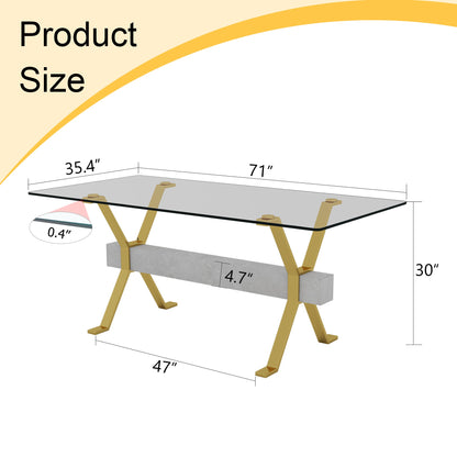Modern tempered glass dining table. Large modern office desk with gold