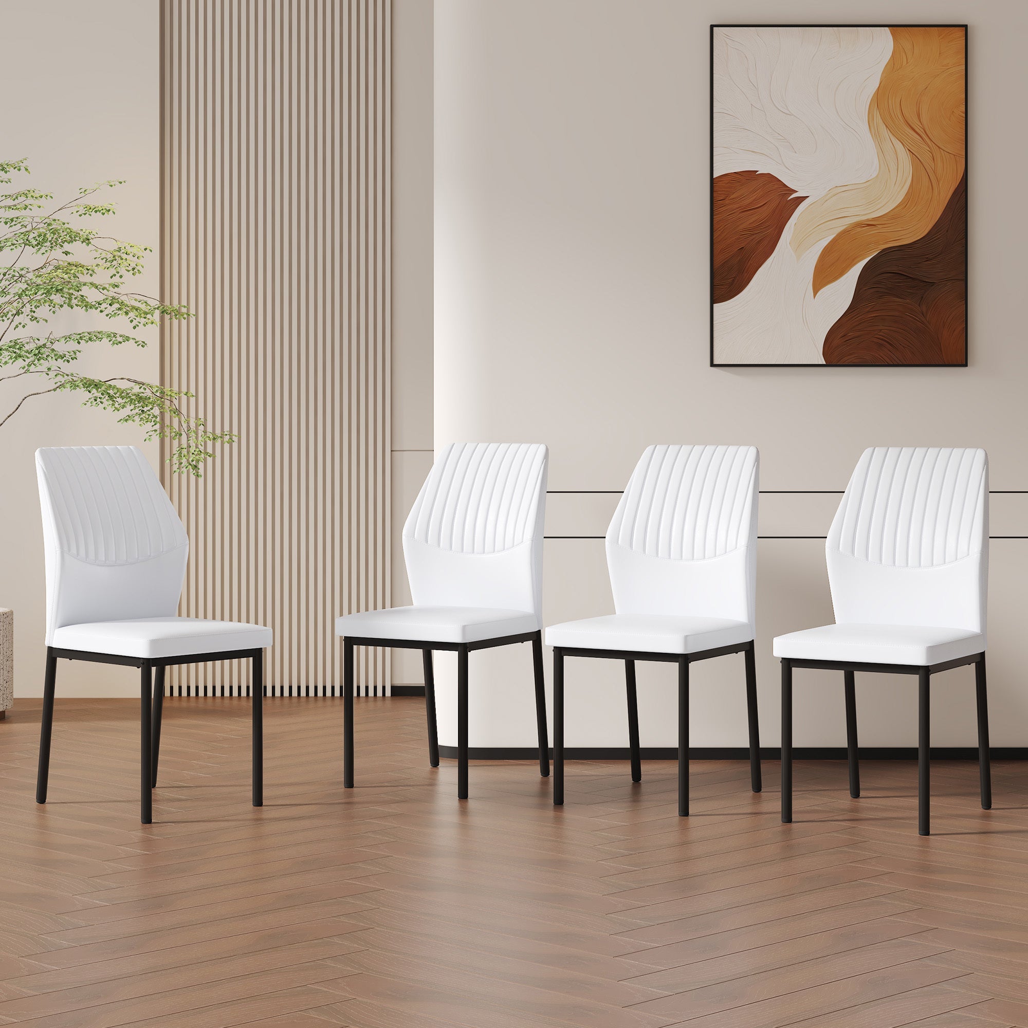 Luxury Simple Chair - Set of 4 White PU Material High Resilience
