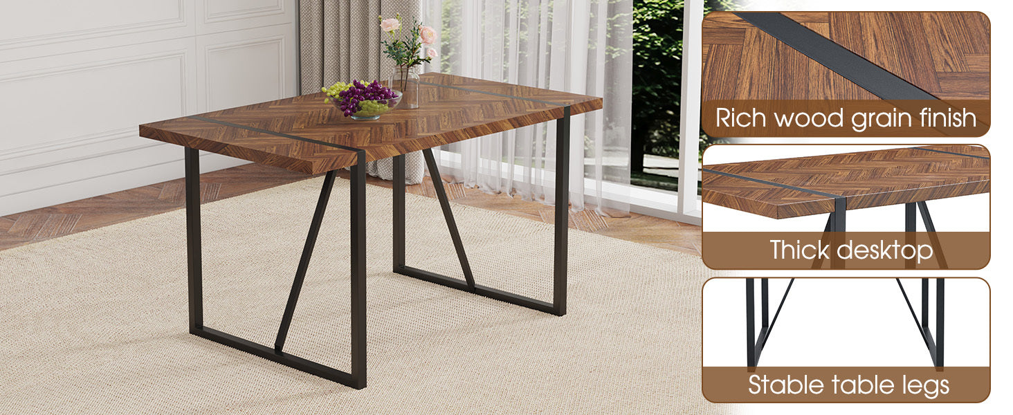 A minimalist retro rectangular dining table with a specially textured
