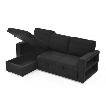 Linen Upholstered Sleeper Sectional Sofa, Shaped Modular Convertible