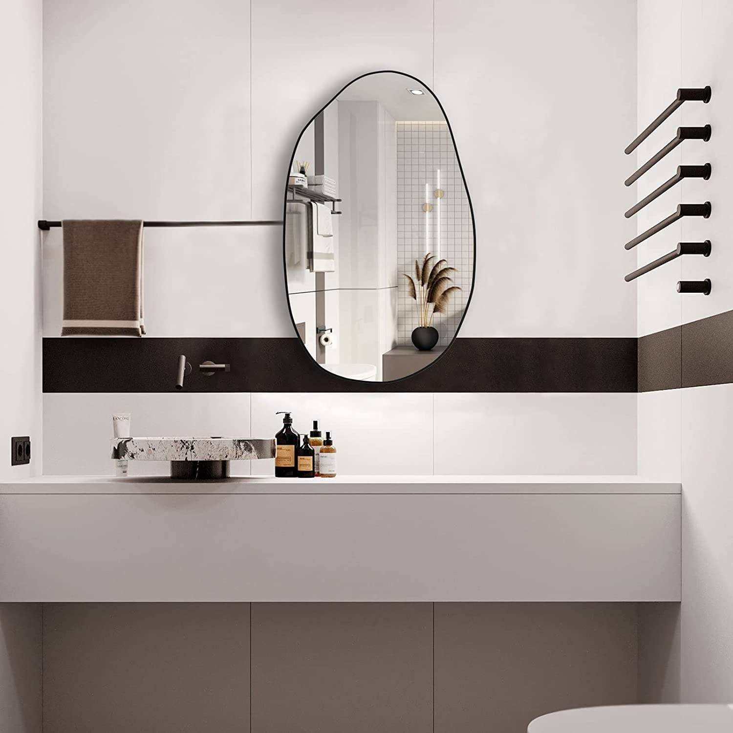 Large Irregular Asymmetrical Wall Mirror Black Bathroom Vanity