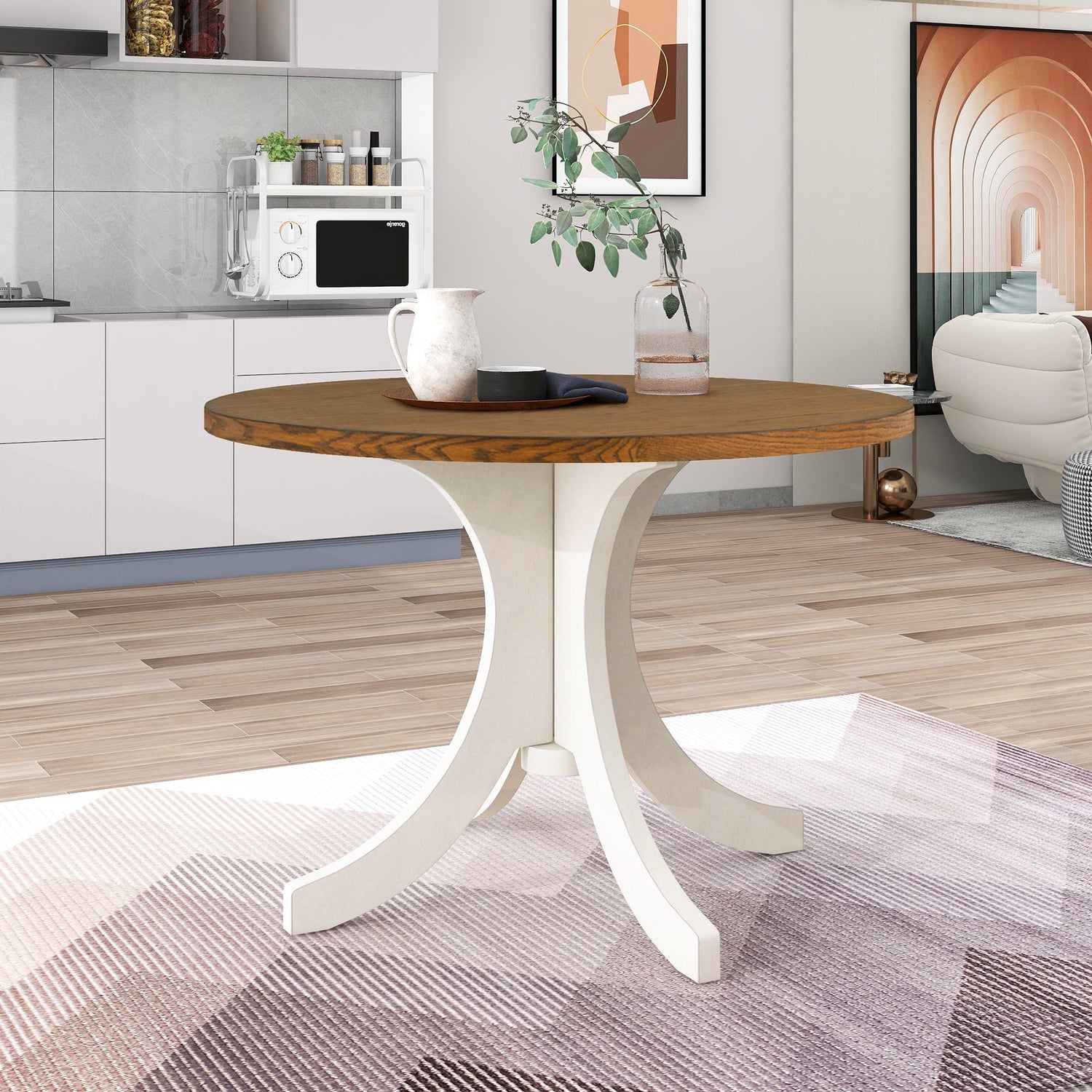 Mid-Century Solid Wood  Round Dining Table for Small Places, Walnut