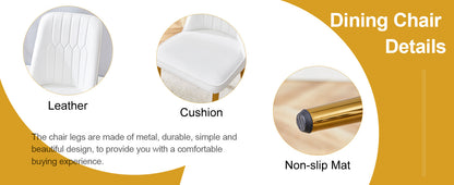 4 modern dining chairs, sleek PU leather backrest, and gold metal legs