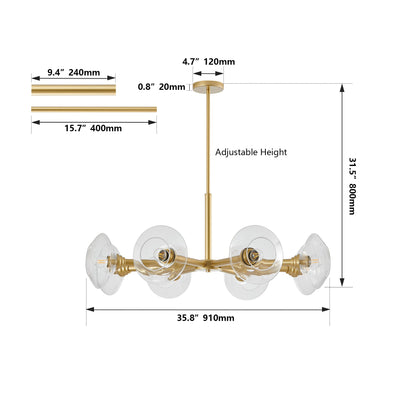 Modern Gold 8-Light Sputnik Chandelier with Clear Glass Shades,