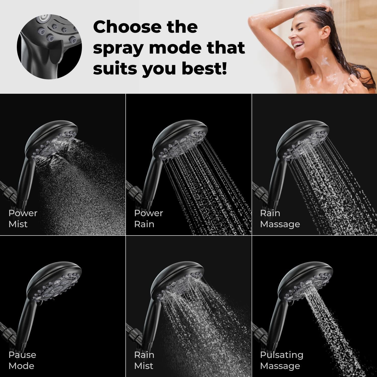 High Pressure 6 Settings Shower Head with Handheld   5&