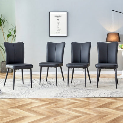 Modern Black PU Chair Set - Four Pieces, The backrest has a vertical
