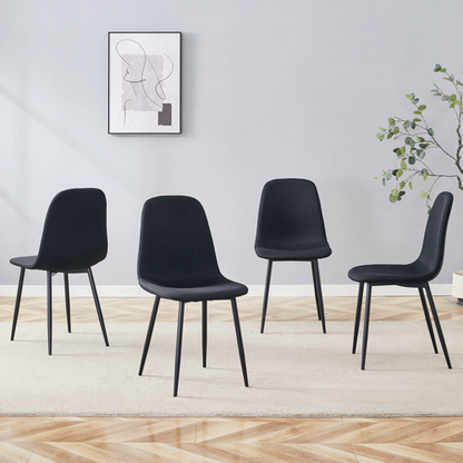 Luxury Simple Chair - Set of 4 BLACK Linen-Cotton Material High
