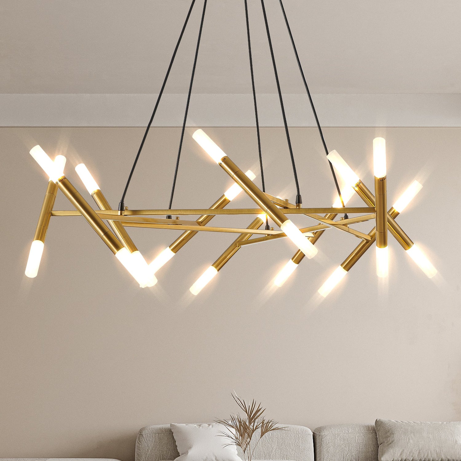 Golden Modern Chandelier Light Fixture, Branch Design with Frosted