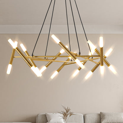 Golden Modern Chandelier Light Fixture, Branch Design with Frosted
