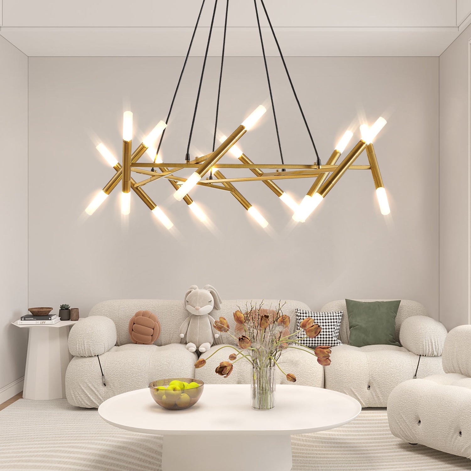 Golden Modern Chandelier Light Fixture, Branch Design with Frosted