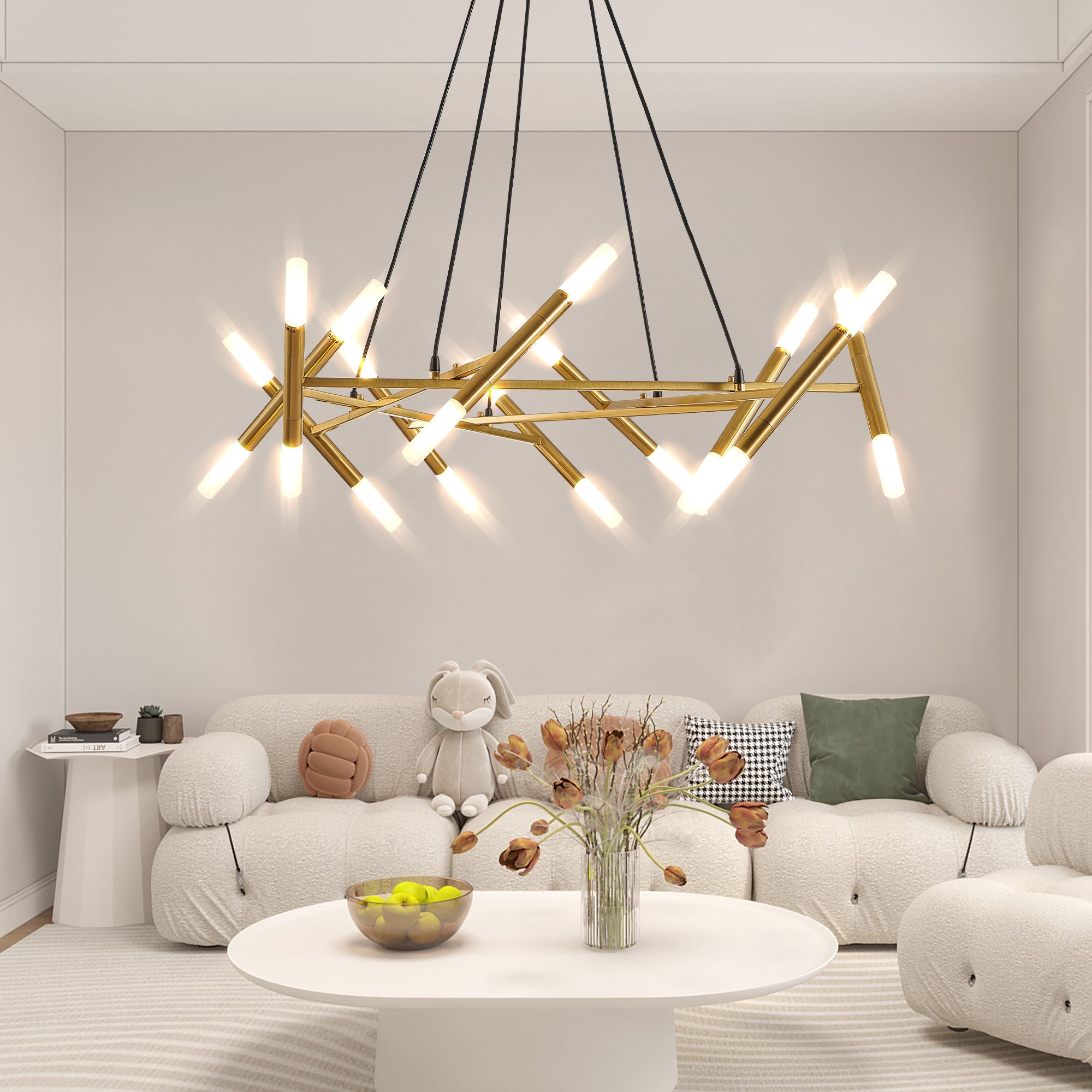 Golden Modern Chandelier Light Fixture, Branch Design with Frosted