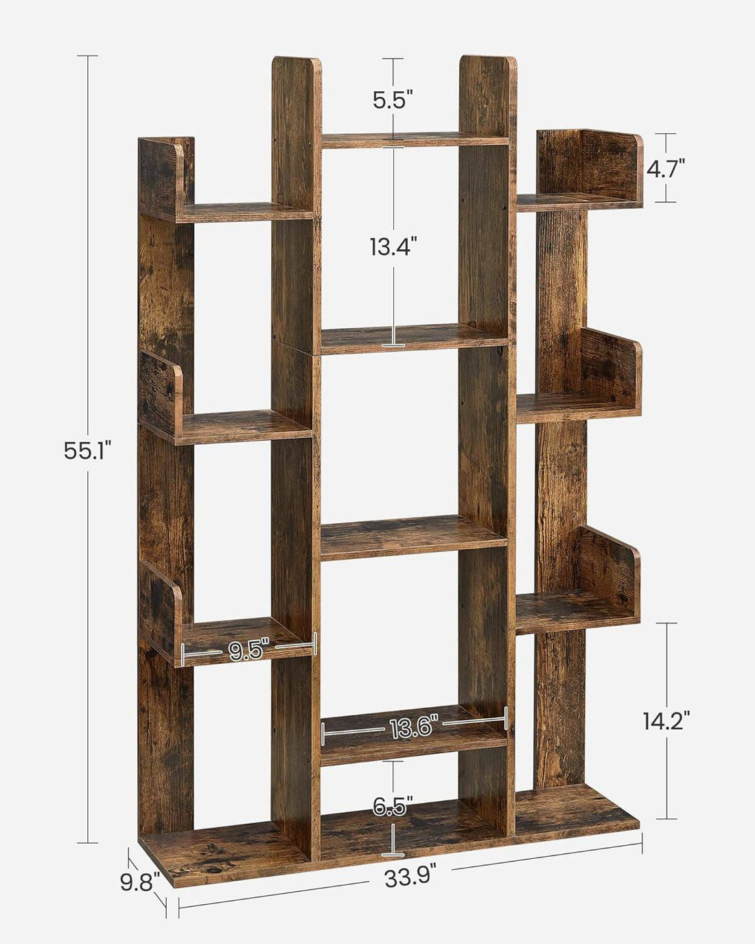 Bookshelf, Tree-Shaped Bookcase with 13 Storage Shelves, Rounded