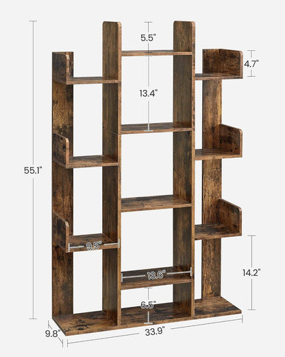 Bookshelf, Tree-Shaped Bookcase with 13 Storage Shelves, Rounded