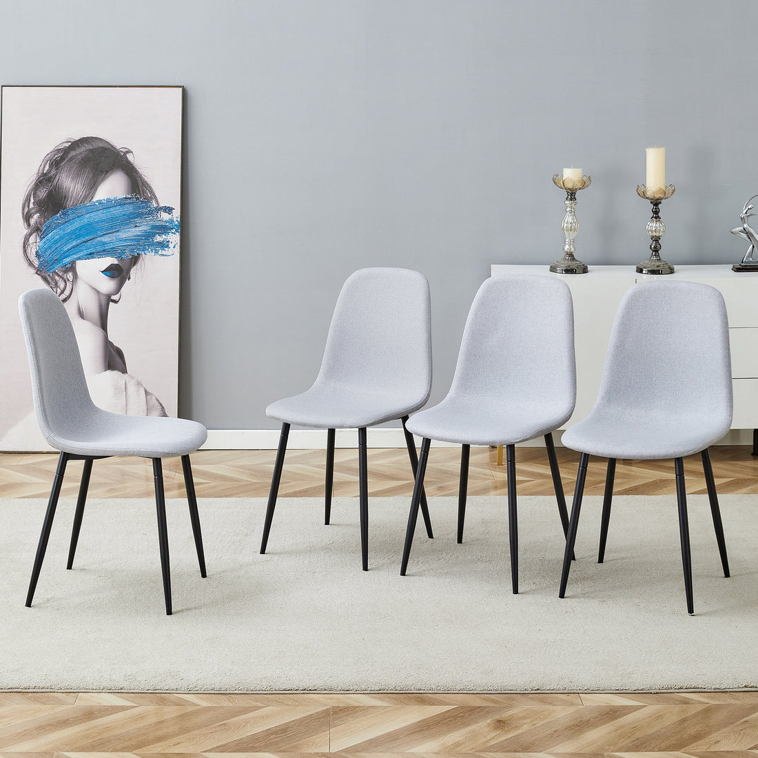 Comfortable Linen-Cotton Dining Chair Set - Four Pieces in Light