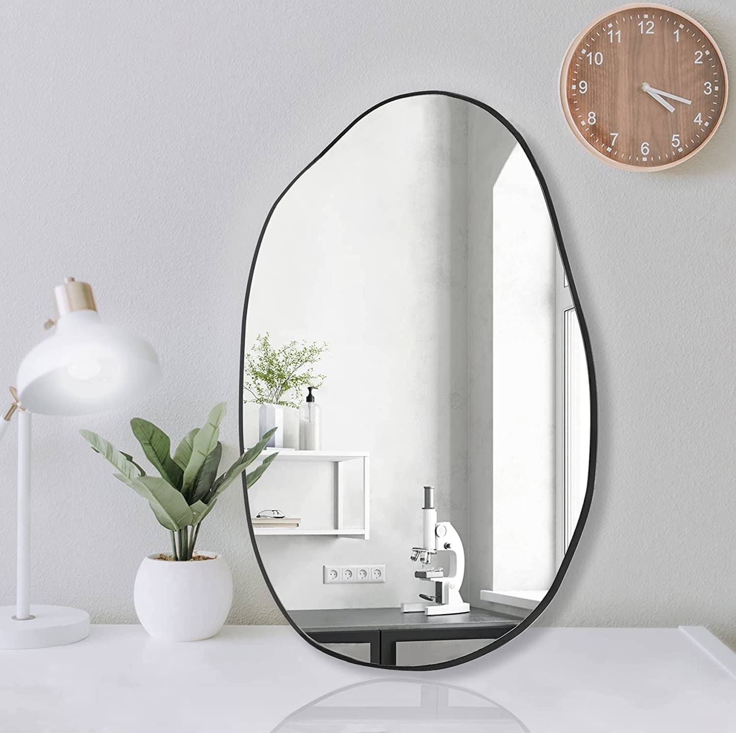 Large Irregular Asymmetrical Wall Mirror Black Bathroom Vanity