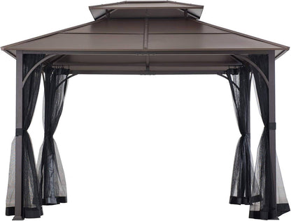 10x12 Hardtop Gazebo Steel Frame Netting Brown