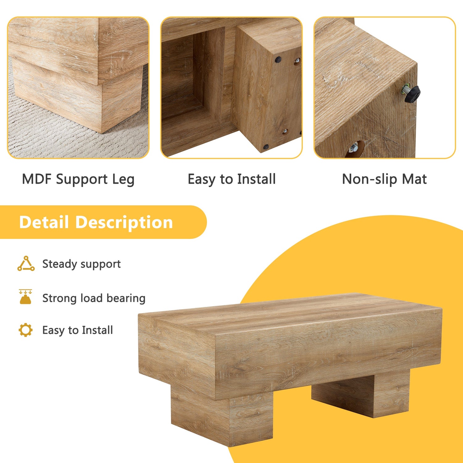 Modern Simple Light Wood Texture MDF Coffee Table - 43.3&