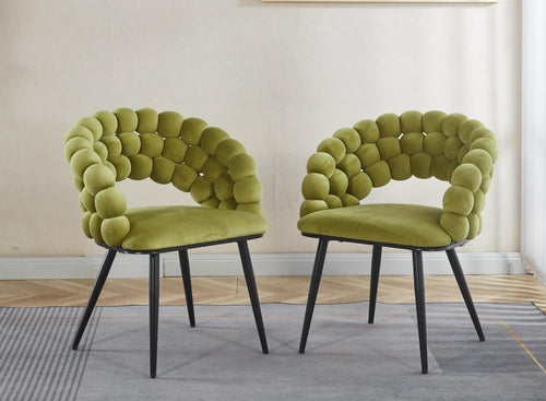 Green Modern chair(set of 2 ) with golden color iron tube legs,  soft