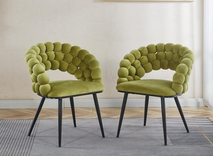 Green Modern chair(set of 2 ) with golden color iron tube legs,  soft