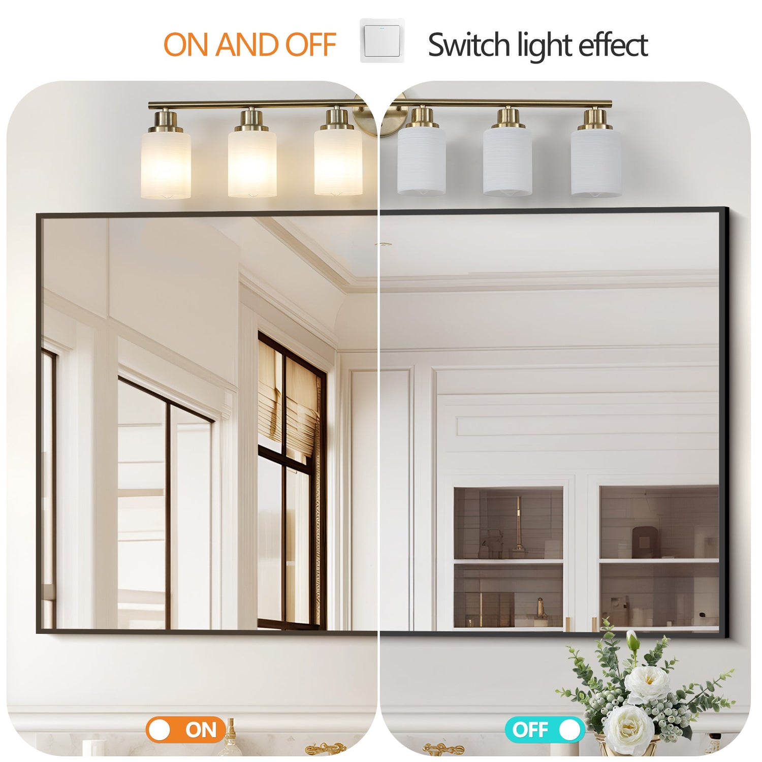 6-Light Golden Bathroom Vanity Light Fixture, Frosted Glass Shades,