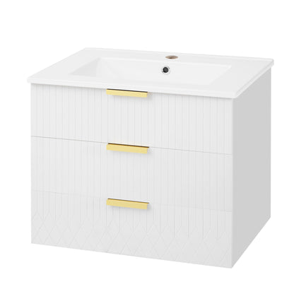 24inch Wall Mounted Floating Cabinet w/Side Cabinet Combo, Rectangular